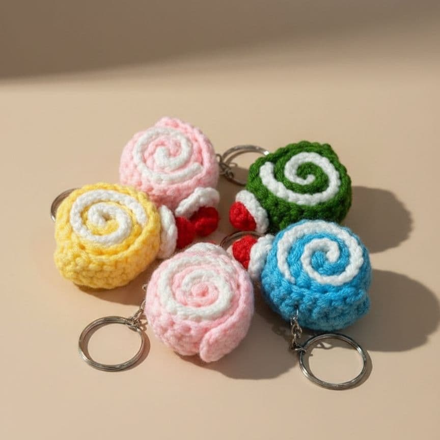 Crochet Swiss Roll Keychain