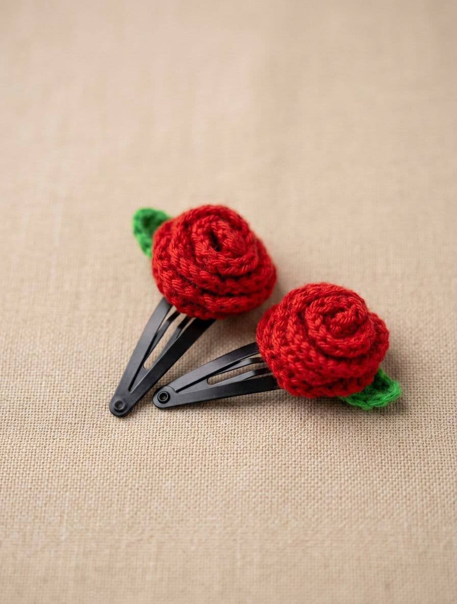 Crochet Rose Hair Clips — Pair